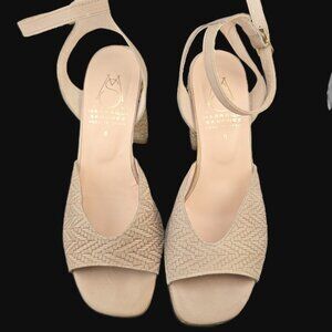 Marroqui Sanchez Beige Woven Open-Toe Heel Sandals Ankle Strap Made in Spain